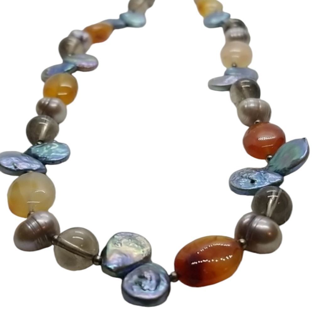 Stone Necklace Multiple Grey Yellow Blue Stones Necklace